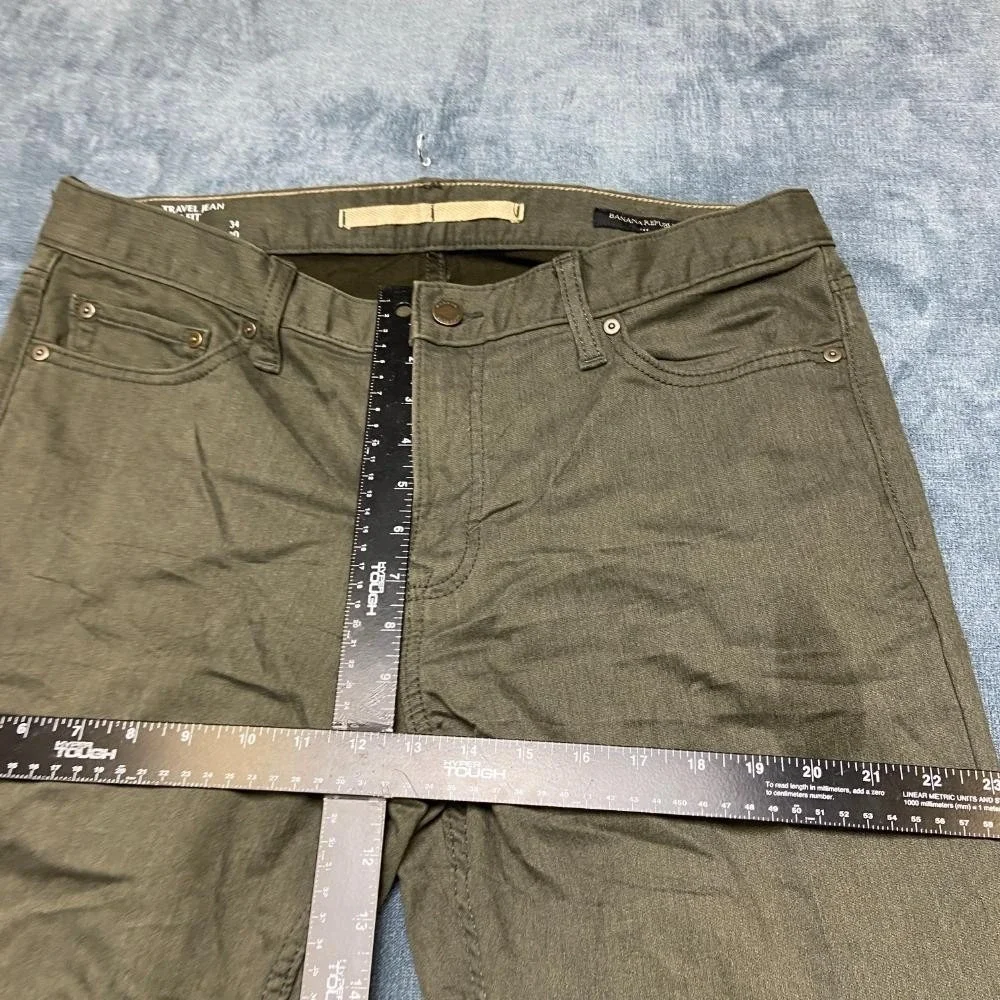 Banana Republic Travel Jeans Mens 34x30 Green Denim Outdoor Straight Slim Fit
